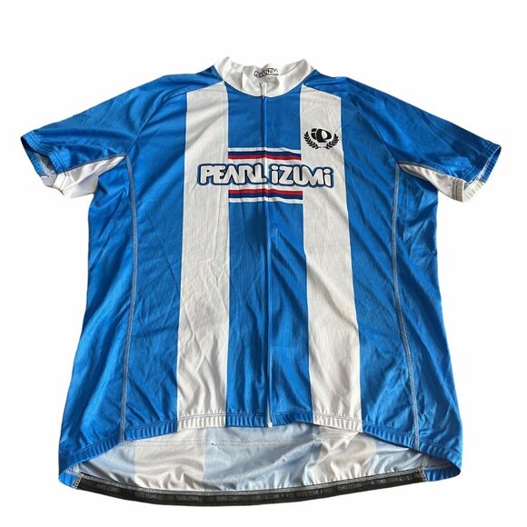 PEARL IZUMI Spellout Logo Cycling Jersey Full Zip Blue White, Size XXL - Picture 1 of 5
